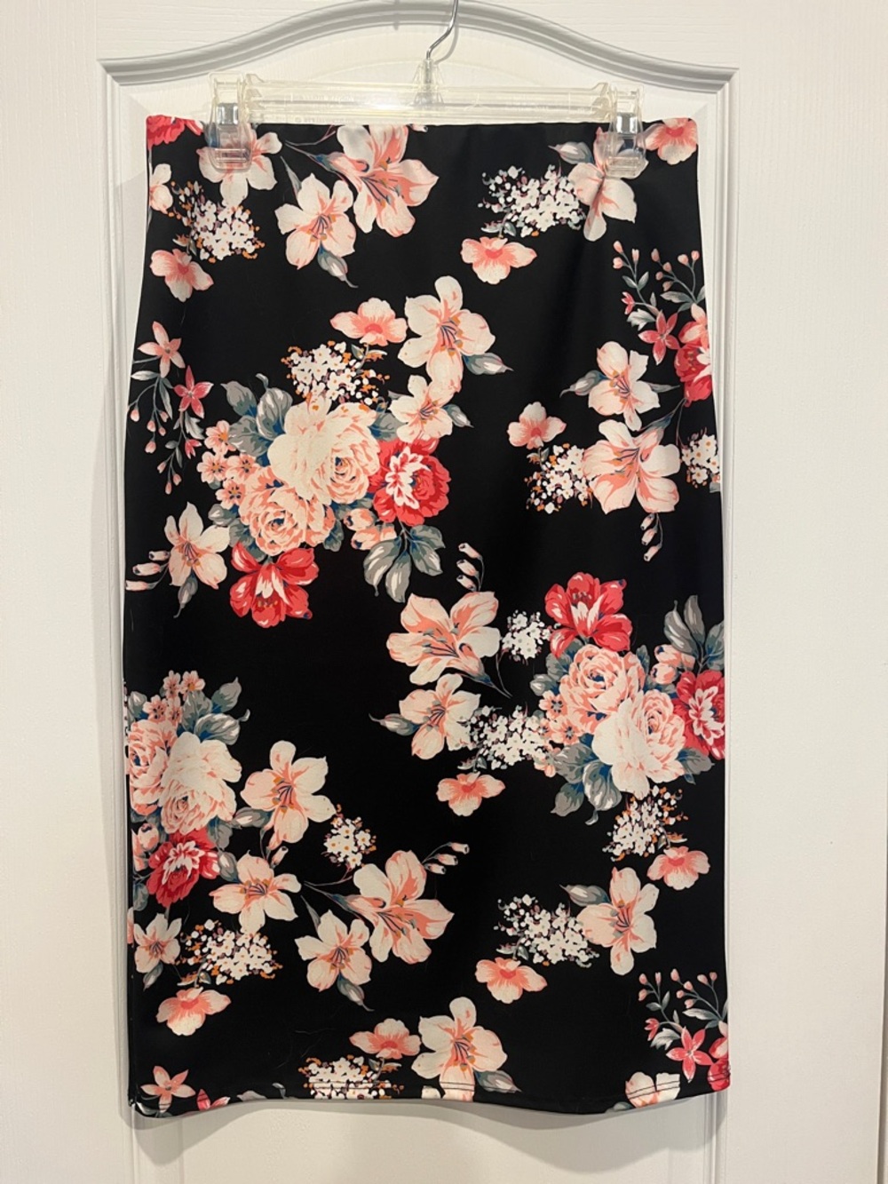 Charlotte Russe Black Pencil Skirt with Pink & Coral Floral Print
